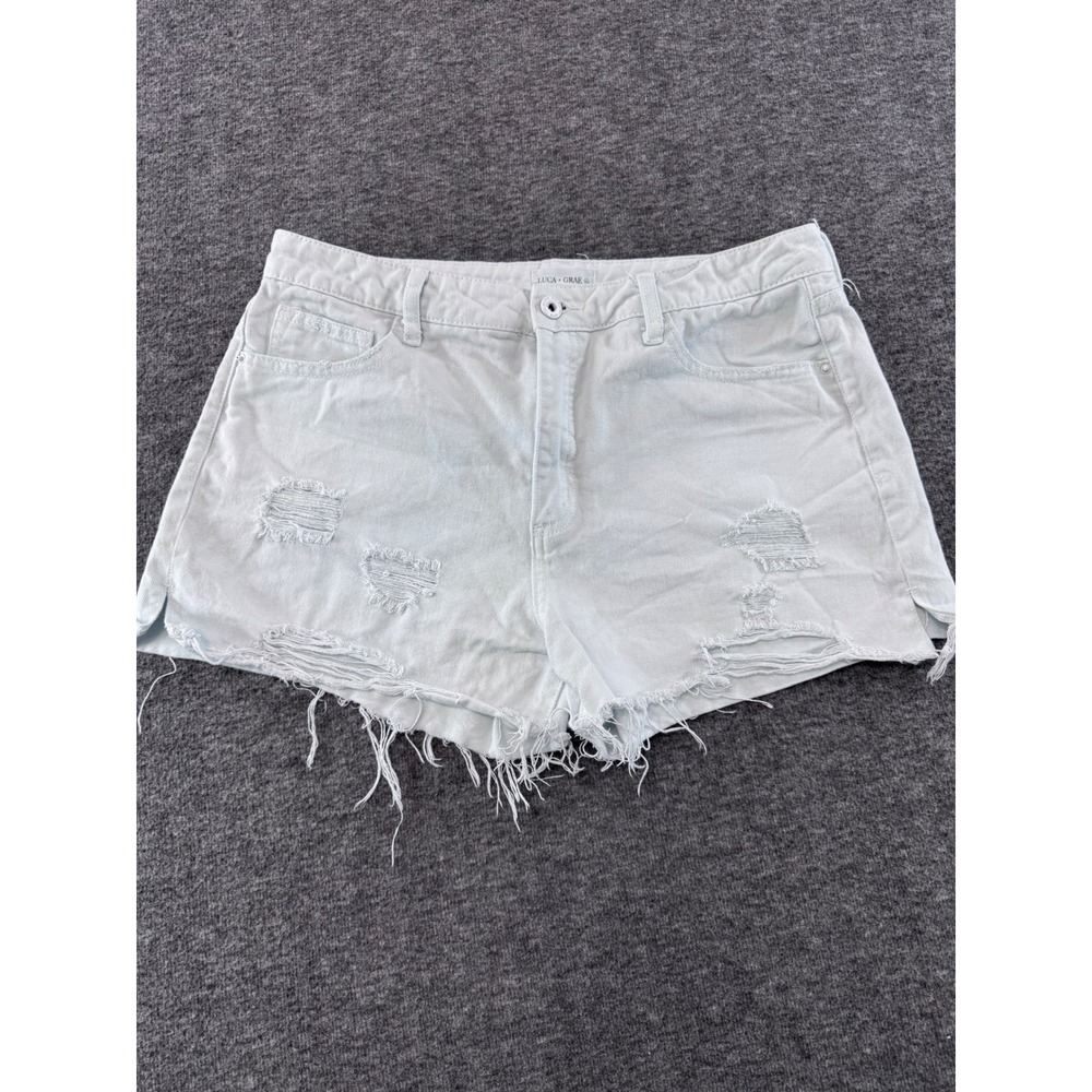 Luca + Grae Special A Womens Light‎ Wash Distressed Denim Jean Shorts Size L